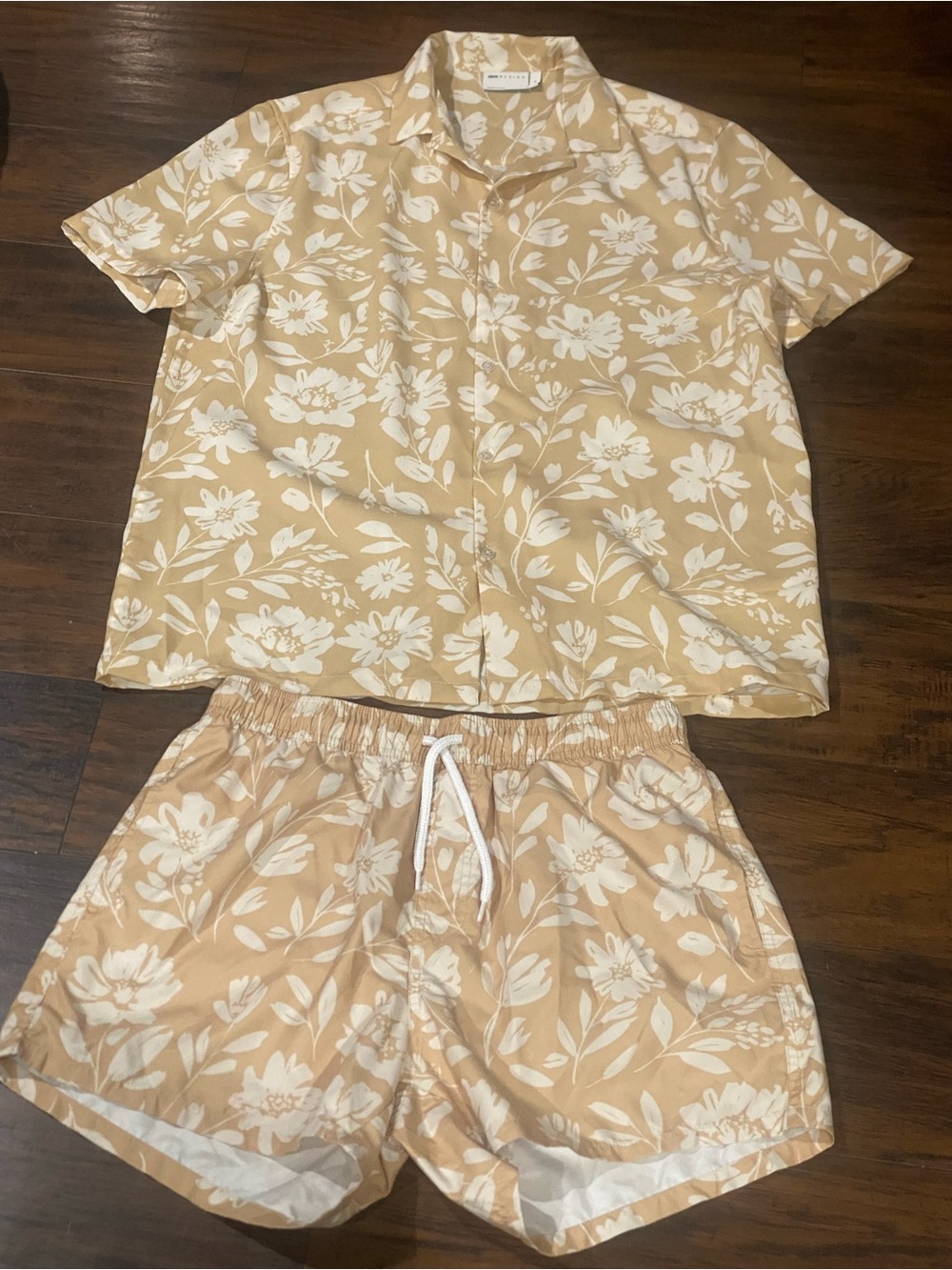 Mens ASOS DESIGN shirt and swim shorts set in floral print